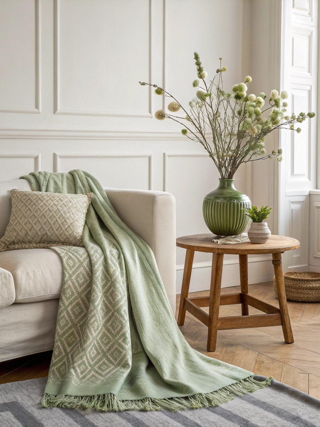 Stunning minimalist architectural interior capturing light streaming onto linen curtains and artisanal home details